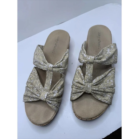 Easy Street Wedge Slide Sandals - Amberlee-Natural Floral Womens Size 9.5 - Picture 2 of 5